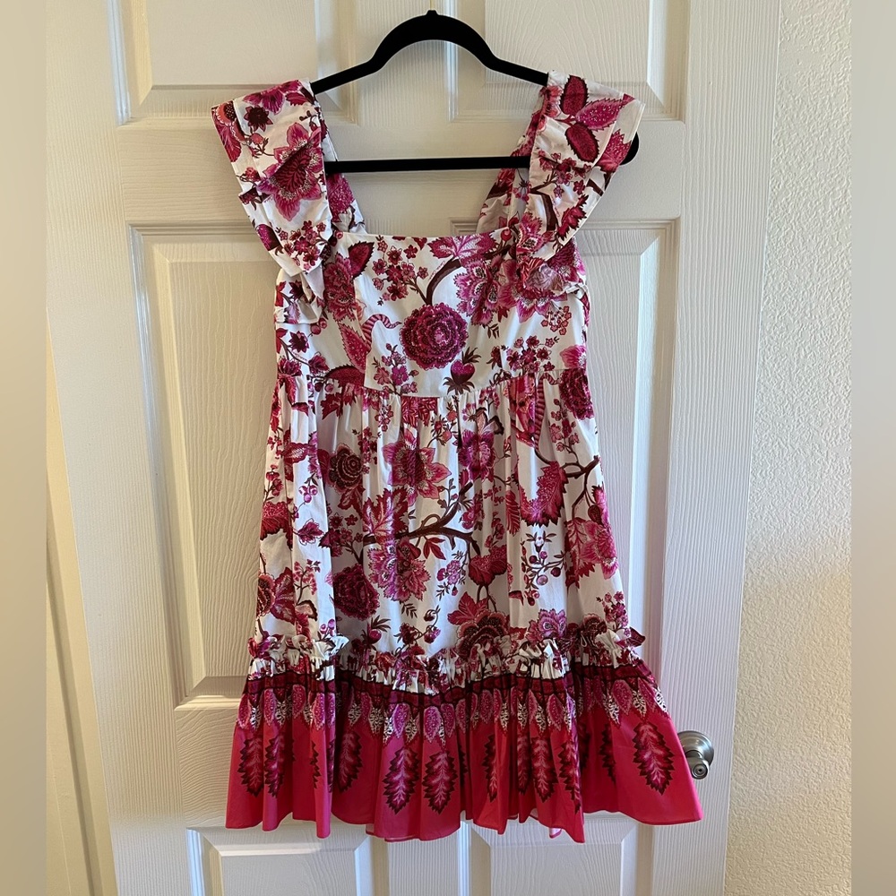 Cara Cara Short Cotton Dress in pink Jacobean print